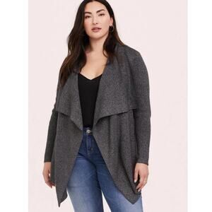 TORRID Gray Ribbed Shawl Drape Waterfall Cardigan Sz 2
